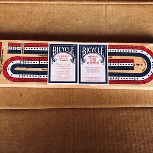 NIB Sealed BICYCLE 3-Track Wooden Cribbage Board Game 2-4 Players Holiday Gift